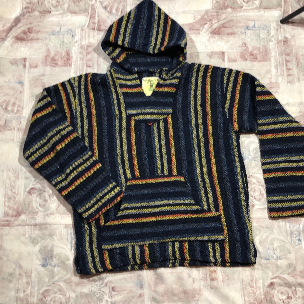 Iguana Jack Striped Hooded Baja Sweater Jacket